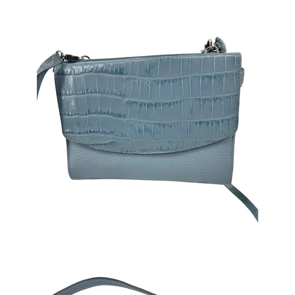 Brighton Crossbody Bag Women Small Blue Leather Croc Embossed Heart‎ Charm Purse